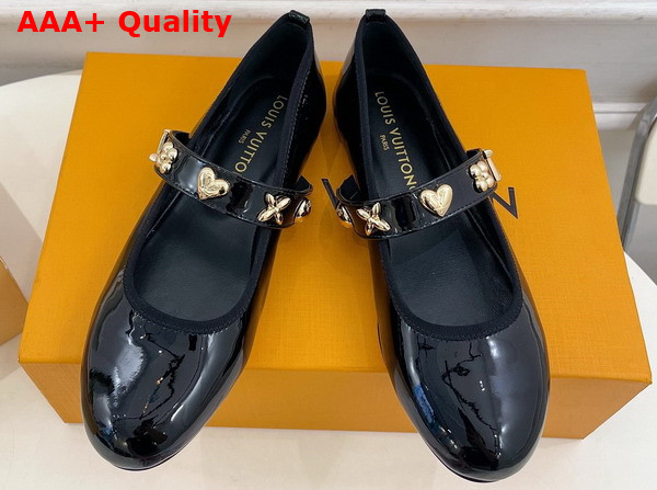 Louis Vuitton Romy Flat Ballerina in Black Patent Calf Leather Embellished with Jewel Like Studs 1ACYD9 Replica