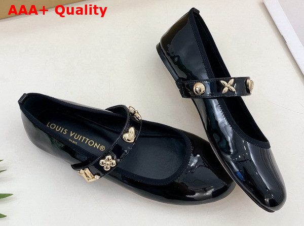 Louis Vuitton Romy Flat Ballerina in Black Patent Calf Leather Embellished with Jewel Like Studs 1ACYD9 Replica