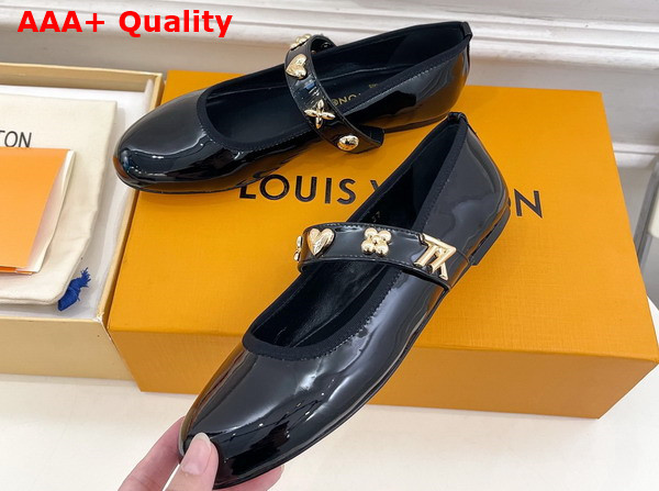 Louis Vuitton Romy Flat Ballerina in Black Patent Calf Leather Embellished with Jewel Like Studs 1ACYD9 Replica