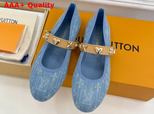 Louis Vuitton Romy Flat Ballerina in Monogram Denim Embellished with Jewel Like Studs Replica