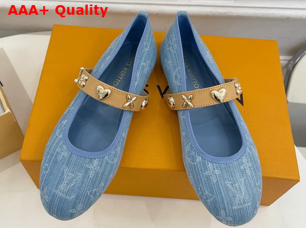 Louis Vuitton Romy Flat Ballerina in Monogram Denim Embellished with Jewel Like Studs Replica