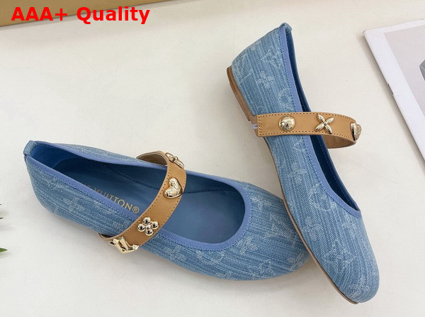 Louis Vuitton Romy Flat Ballerina in Monogram Denim Embellished with Jewel Like Studs Replica