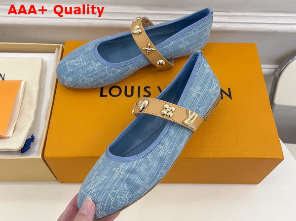 Louis Vuitton Romy Flat Ballerina in Monogram Denim Embellished with Jewel Like Studs Replica