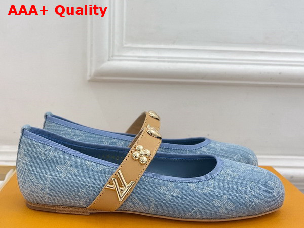 Louis Vuitton Romy Flat Ballerina in Monogram Denim Embellished with Jewel Like Studs Replica