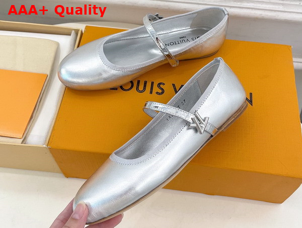 Louis Vuitton Romy Flat Ballerina in Silver Metallic Lambskin 1ACUME Replica