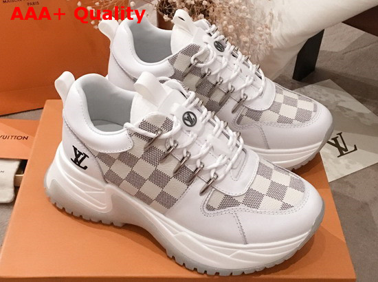 Louis Vuitton Run Away Pulse Sneaker in White Calf Leather and Damier Azur Canvas Replica