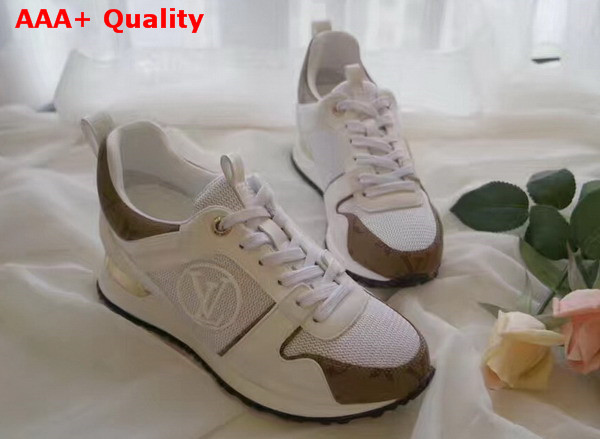 Louis Vuitton Run Away Sneaker in White Calfskin Leather and Monogram Canvas Replica