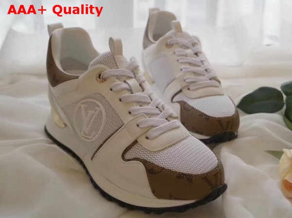 Louis Vuitton Run Away Sneaker in White Calfskin Leather and Monogram Canvas Replica