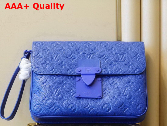 Louis Vuitton S Lock A4 Pouch Blue Monogram Embossed Taurillon Cowhide Leather Replica