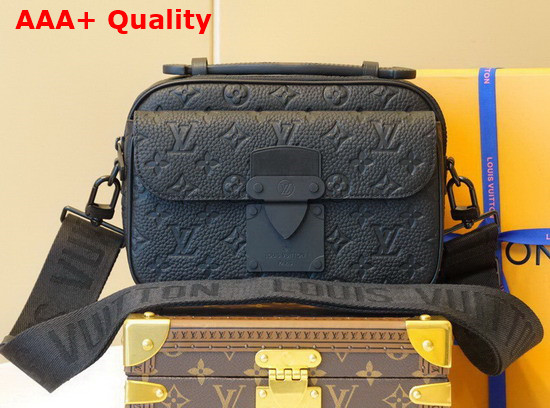 Louis Vuitton S Lock Messenger in Black Monogram Embossed Taurillon Cowhide Leather M58489 Replica