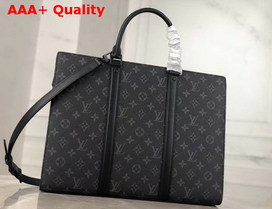 Louis Vuitton Sac Plat Horizontal Zippe Monogram Eclipse Canvas and Black Leather M45265 Replica