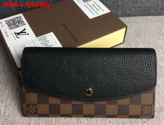 Louis Vuitton Sarah Wallet Damier Canvas with Black Calf Leather Replica