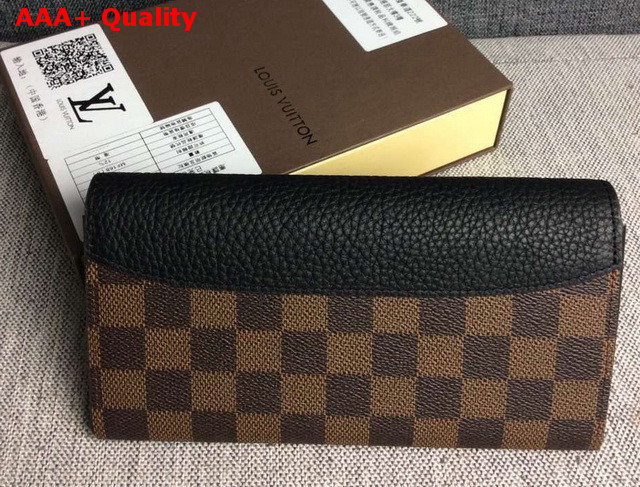 Louis Vuitton Sarah Wallet Damier Canvas with Black Calf Leather Replica