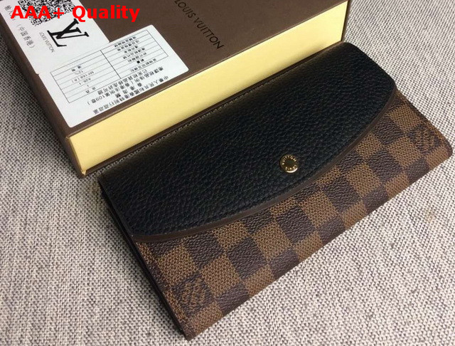 Louis Vuitton Sarah Wallet Damier Canvas with Black Calf Leather Replica