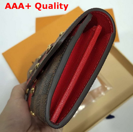 Louis Vuitton Sarah Wallet Damier Ebene Coated Canvas and Red Serrated Stripe N60151 Replica