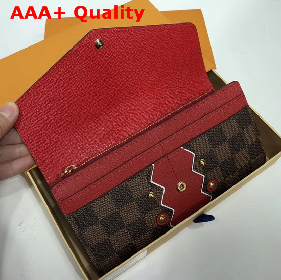 Louis Vuitton Sarah Wallet Damier Ebene Coated Canvas and Red Serrated Stripe N60151 Replica