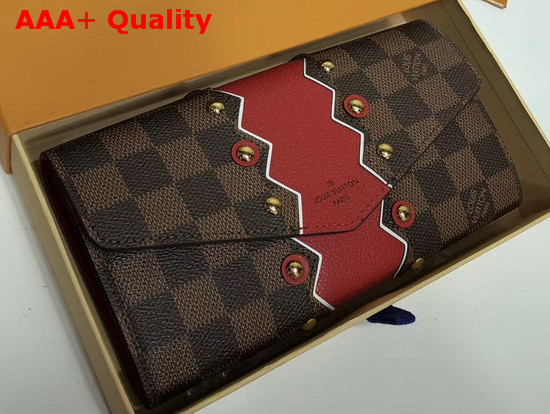 Louis Vuitton Sarah Wallet Damier Ebene Coated Canvas and Red Serrated Stripe N60151 Replica