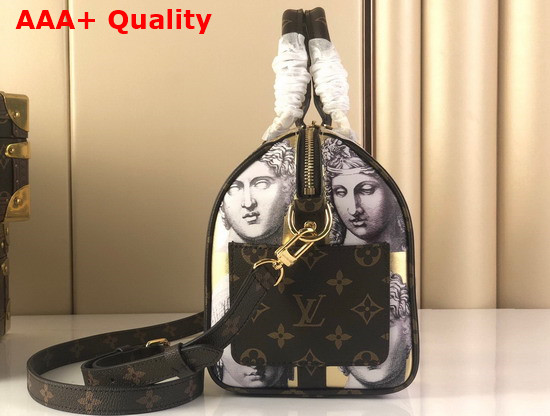 Louis Vuitton Seedy Bandouliere 25 Handbag is Made From Golden Metallic Leather Adorned with Prints of Statue Heads M59136 Replica