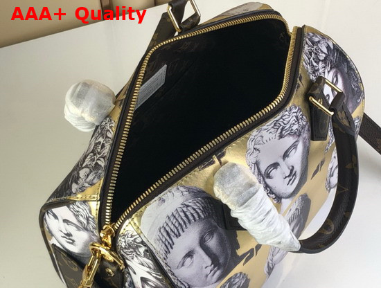 Louis Vuitton Seedy Bandouliere 25 Handbag is Made From Golden Metallic Leather Adorned with Prints of Statue Heads M59136 Replica