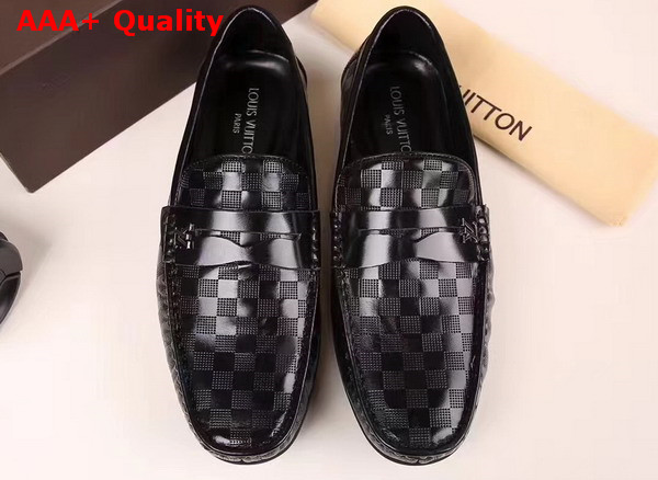 Louis Vuitton Shade Loafer Shoes in Shiny Black Damier Embossed Calf Leather Replica