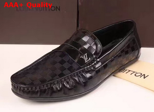 Louis Vuitton Shade Loafer Shoes in Shiny Black Damier Embossed Calf Leather Replica