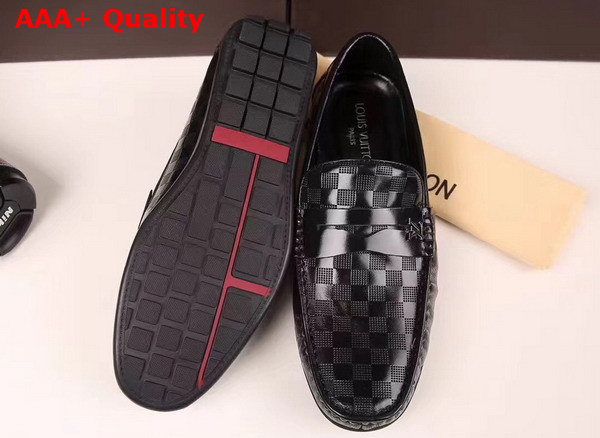 Louis Vuitton Shade Loafer Shoes in Shiny Black Damier Embossed Calf Leather Replica