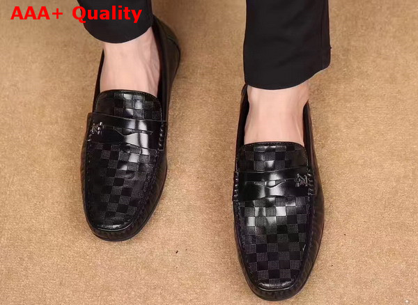 Louis Vuitton Shade Loafer Shoes in Shiny Black Damier Embossed Calf Leather Replica