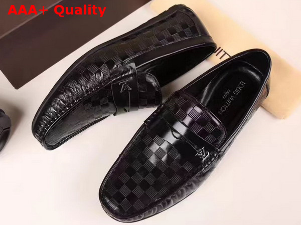 Louis Vuitton Shade Loafer Shoes in Shiny Black Damier Embossed Calf Leather Replica