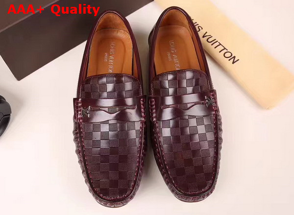 Louis Vuitton Shade Loafer Shoes in Shiny Burgundy Damier Embossed Calf Leather Replica