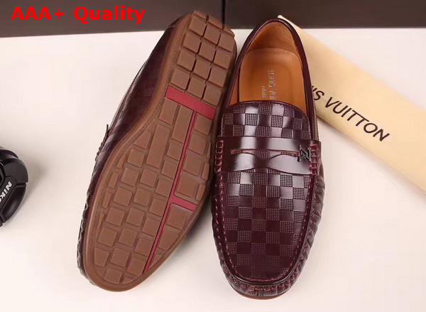 Louis Vuitton Shade Loafer Shoes in Shiny Burgundy Damier Embossed Calf Leather Replica