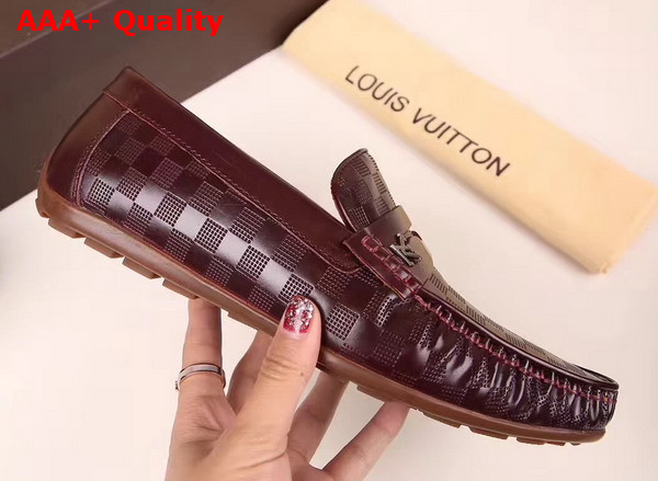 Louis Vuitton Shade Loafer Shoes in Shiny Burgundy Damier Embossed Calf Leather Replica