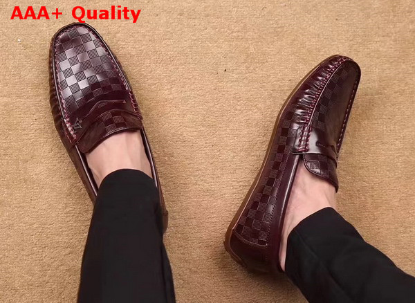 Louis Vuitton Shade Loafer Shoes in Shiny Burgundy Damier Embossed Calf Leather Replica