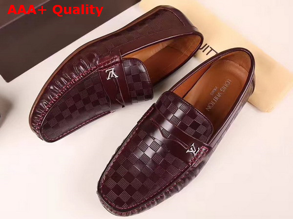 Louis Vuitton Shade Loafer Shoes in Shiny Burgundy Damier Embossed Calf Leather Replica