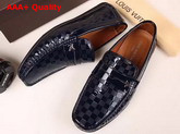 Louis Vuitton Shade Loafer Shoes in Shiny Navy Blue Damier Embossed Calf Leather Replica