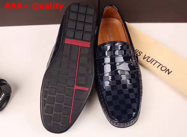 Louis Vuitton Shade Loafer Shoes in Shiny Navy Blue Damier Embossed Calf Leather Replica