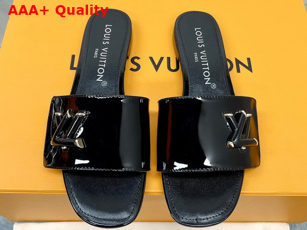 Louis Vuitton Shake Flat Mule in Black Patent Calf Leather Replica