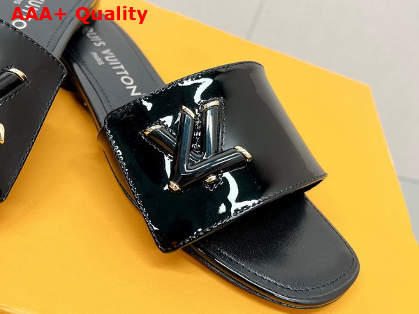 Louis Vuitton Shake Flat Mule in Black Patent Calf Leather Replica