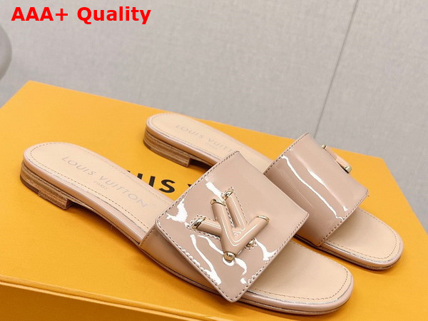 Louis Vuitton Shake Flat Mule in Nude Patent Calf Leather Replica