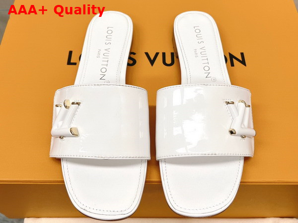 Louis Vuitton Shake Flat Mule in White Patent Calf Leather Replica