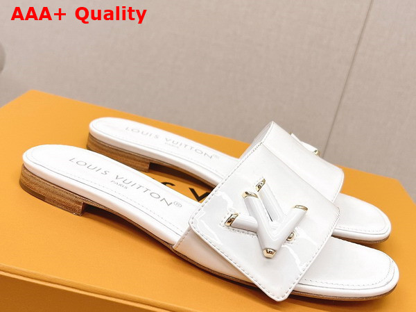 Louis Vuitton Shake Flat Mule in White Patent Calf Leather Replica