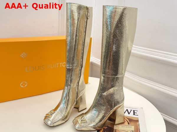 Louis Vuitton Shake High Boot in Gold Metallic Ayers Leather Replica