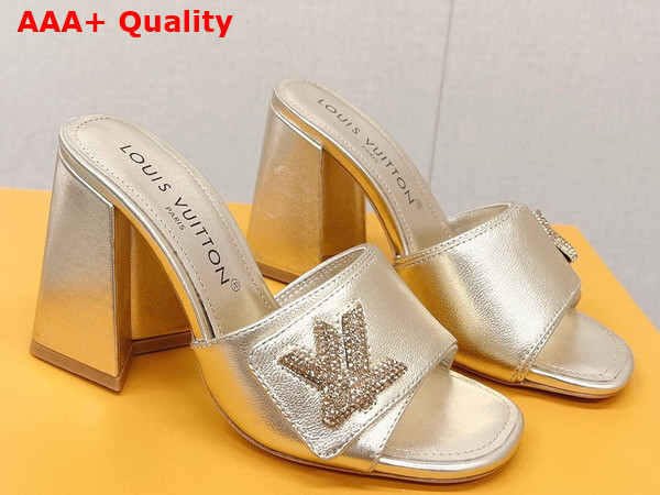 Louis Vuitton Shake Mule in Gold Metallic Lambskin High Block Heel 1AB1KW Replica