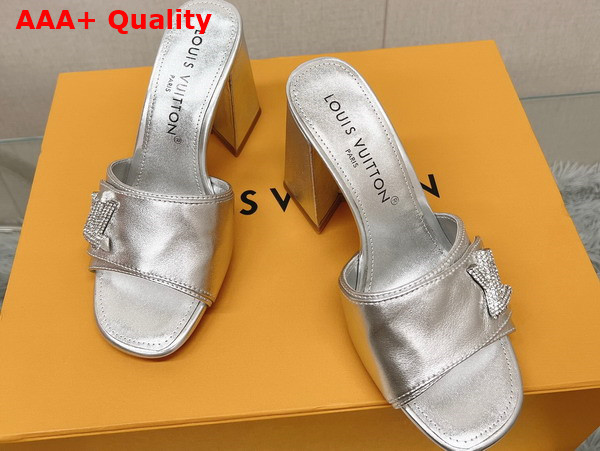 Louis Vuitton Shake Mule in Silver Metallic Lambskin High Block Heel 1AB1K2 Replica