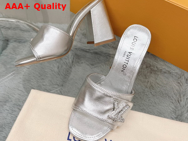 Louis Vuitton Shake Mule in Silver Metallic Lambskin High Block Heel 1AB1K2 Replica