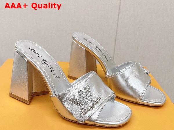 Louis Vuitton Shake Mule in Silver Metallic Lambskin High Block Heel 1AB1K2 Replica