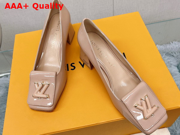 Louis Vuitton Shake Pump Nude Patent Calf Leather Low Block Heel 1AB0SN Replica