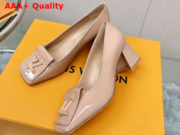 Louis Vuitton Shake Pump Nude Patent Calf Leather Low Block Heel 1AB0SN Replica