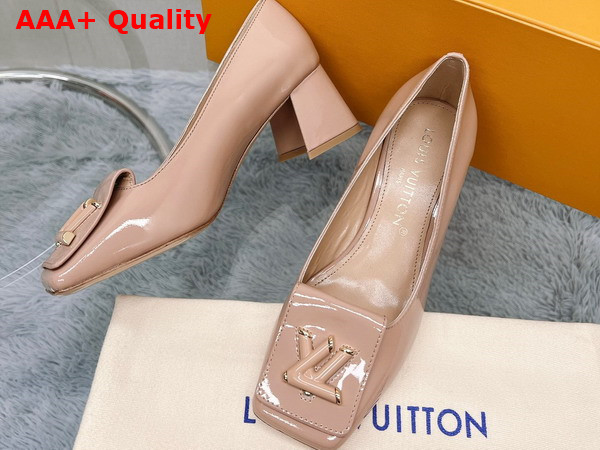 Louis Vuitton Shake Pump Nude Patent Calf Leather Low Block Heel 1AB0SN Replica