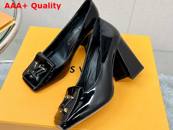 Louis Vuitton Shake Pump in Black Patent Calf Leather High Block Heel 1AB2KH Replica