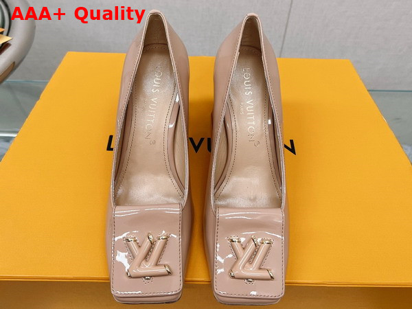 Louis Vuitton Shake Pump in Nude Patent Calf Leather High Block Heel Replica